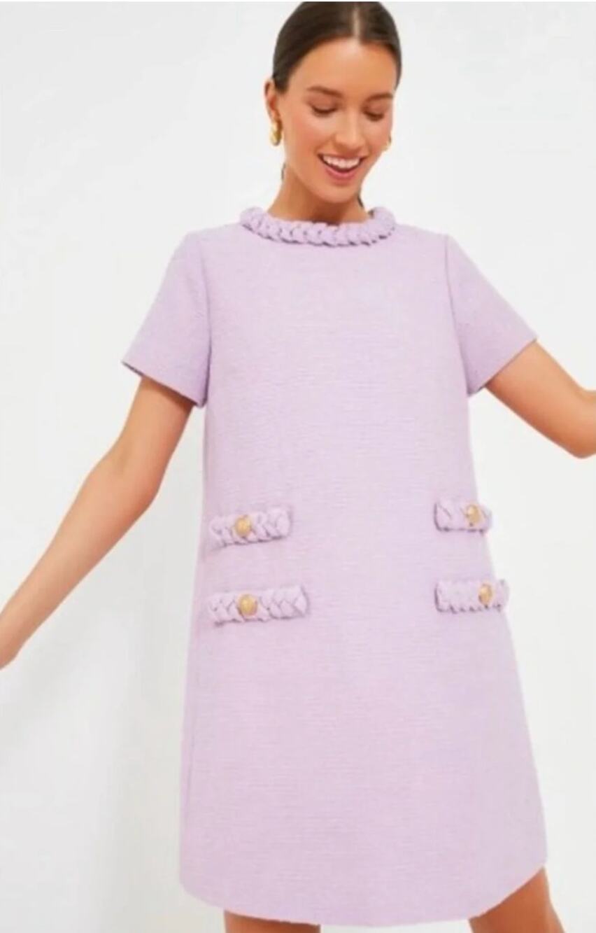 Tuckernuck Lilac Crocus Petal Tweed Jackie Mini Shift Dress Purple Size Medium